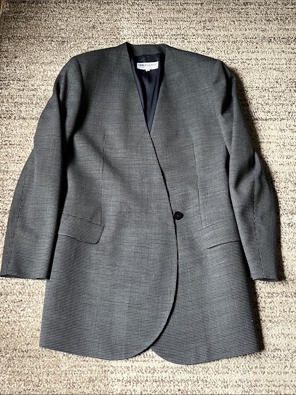 Giorgio Armani Black and White Micro-Check Long Blazer